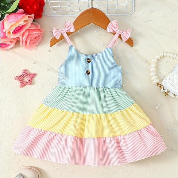 SHEIN Other - SIZE 6 - 12 MTH Striped Multicolor Kids Dress Baby Girl Sundress w/ Bows